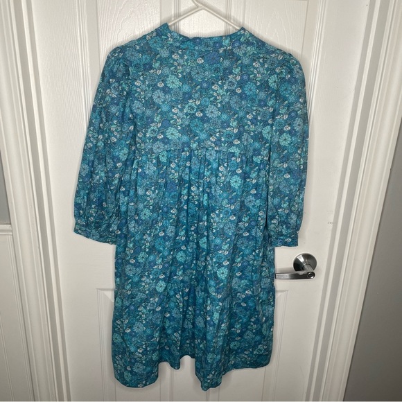 Beverly Drive Tuckernuck Blue Floral Tiered Mini Dress Retro Cottagecore S - Picture 3 of 12